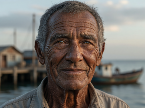 Portrait of a Weathered Fisherman by the Sea