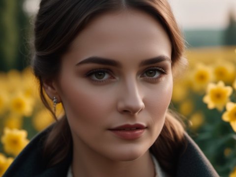 Portrait of a Woman in a Field of Yellow Flowers