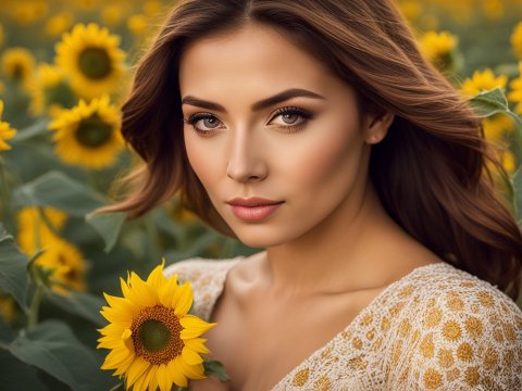 Portrait of a Woman in a Sunflower Field