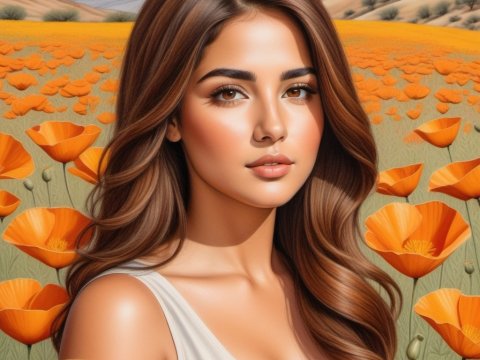 Portrait of a Woman in a Vibrant Poppy Field