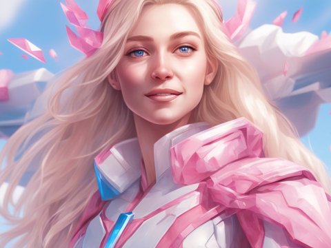 Portrait of a Woman in Futuristic Pink Crystal Armor