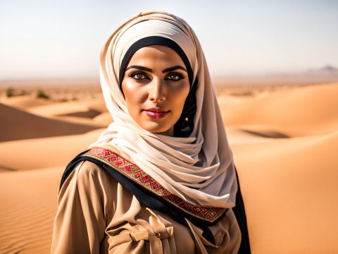 Portrait of a Woman in Traditional Dress in Desert