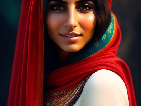 Portrait of a Woman in Traditional Red Headscarf