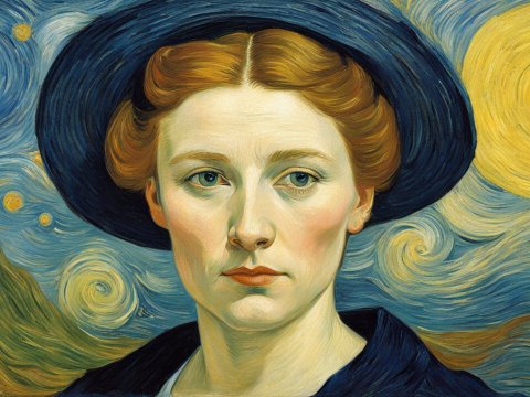 Portrait of a Woman in Van Gogh Style with Starry Night Background