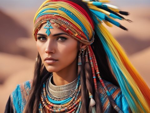 Portrait of a Woman in Vibrant Traditional Desert Attire
