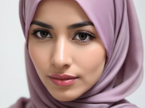 Portrait of a Woman Wearing a Lilac Hijab