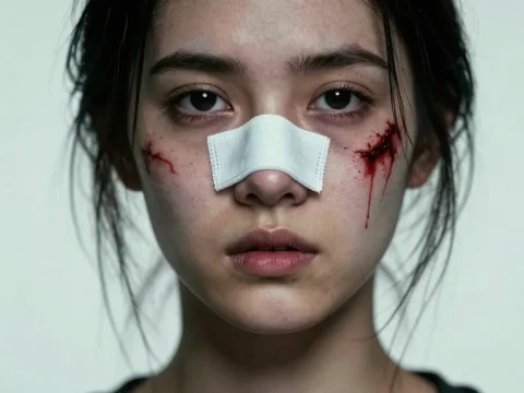 Portrait of a Woman with Bandaged Nose and Facial Wounds