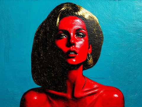 Portrait of a Woman with Burnished Gold and Red Texture