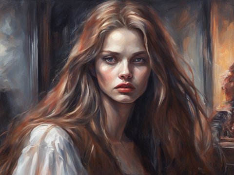 Portrait of a Woman with Flowing Hair in Warm Interior