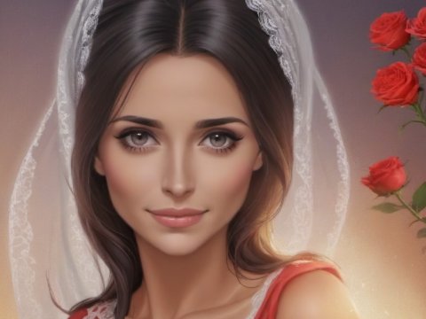 Portrait of a Woman with Lace Veil and Red Roses