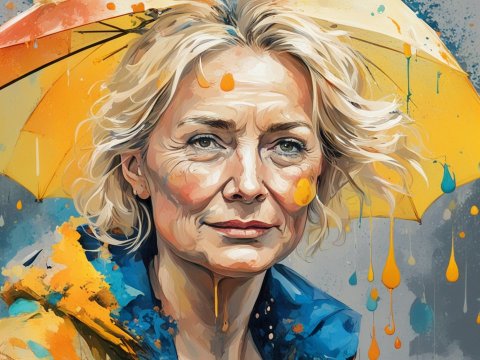 Portrait of a Woman with Yellow Umbrella in Artistic Style