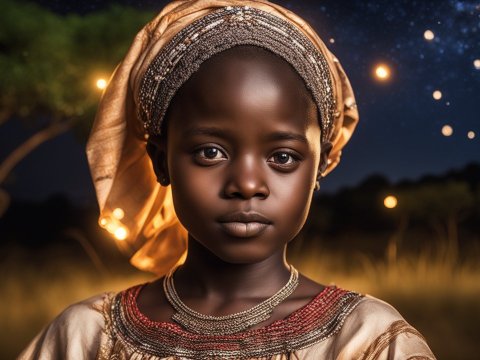 Portrait of a Young African Girl in Traditional Attire at Night