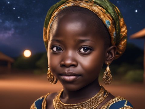 Portrait of a Young African Girl in Traditional Attire at Night