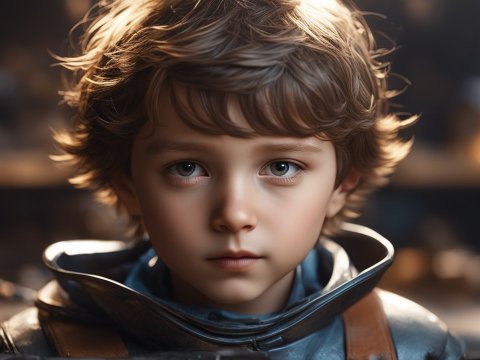 Portrait of a Young Boy in Armor with Soft Lighting