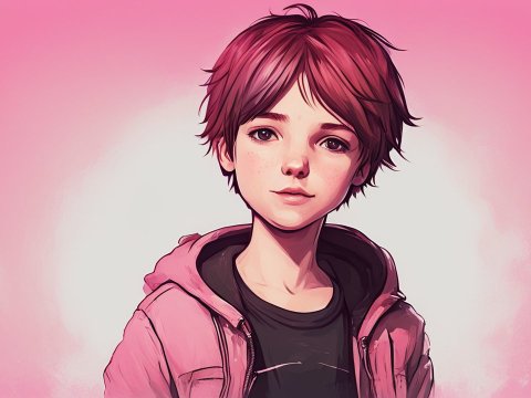 Portrait of a Young Character with Pink Background