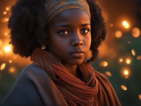 Portrait of a Young Ethiopian Girl with Warm Glowing Lights