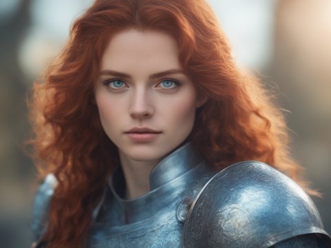 Portrait of a Young Female Knight with Fiery Red Hair
