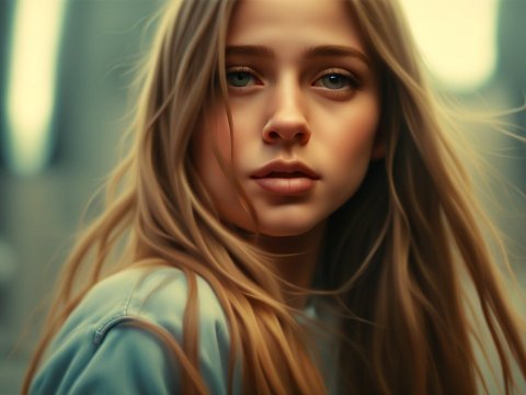 Portrait of a Young Girl with Flowing Hair