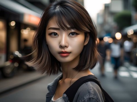 Portrait of a Young Japanese Woman in Urban Evening Light