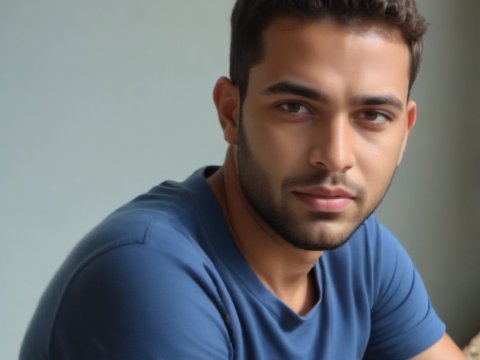 Portrait of a Young Man in Blue T-Shirt