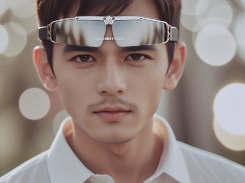 Portrait of a Young Man Wearing Futuristic Sunglasses
