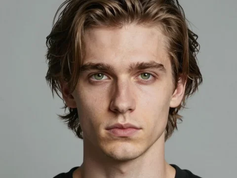 Portrait of a Young Man with Blonde Hair and Green Eyes