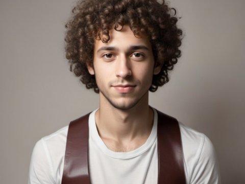 Portrait of a Young Man with Curly Hair and Leather Vest
