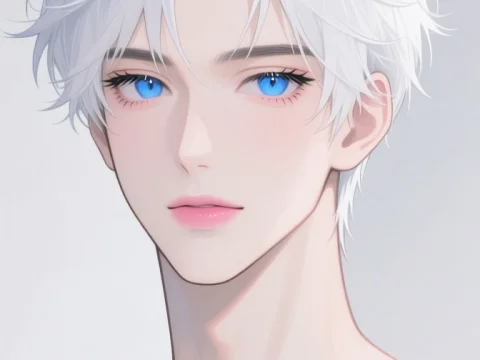 Portrait of a Young Man with White Hair and Blue Eyes