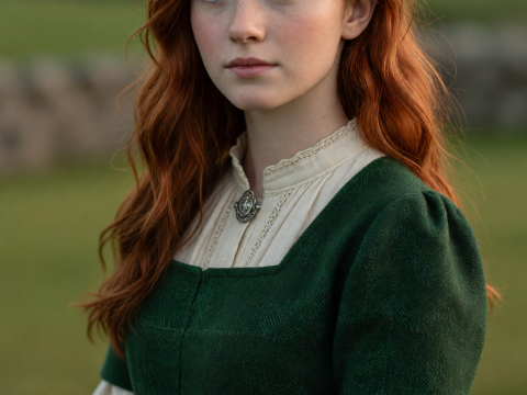Portrait of a Young Red-Haired Woman in Traditional Dress