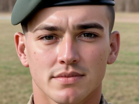 Portrait of a Young Soldier in Uniform and Beret
