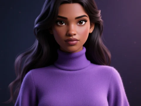 Portrait of a Young Woman in Violet Turtleneck Sweater