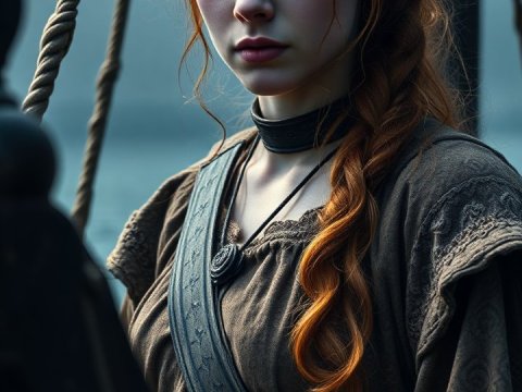 Portrait of a Young Woman on an Old Wooden Ship