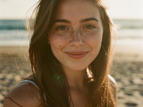 Portrait of a Young Woman Smiling at the Beach