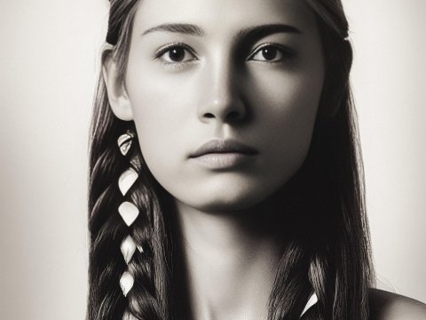 Portrait of a Young Woman with Braided Hair and Ribbon
