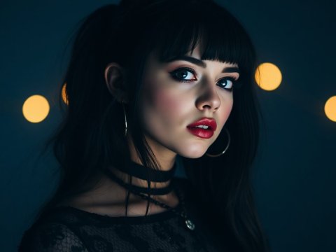 Portrait of a Young Woman with Dark Hair and Hoop Earrings