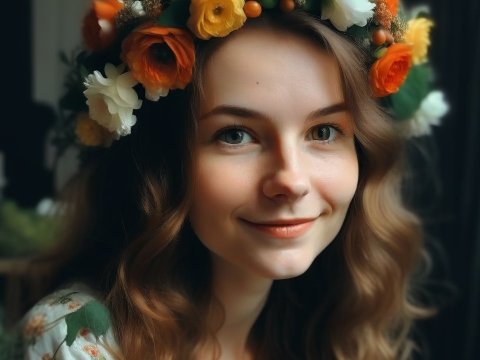 Portrait of a Young Woman with Floral Crown