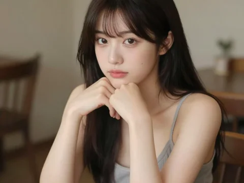 Portrait of a Young Woman with Long Dark Hair in Casual Setting