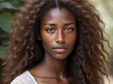Portrait of a Young Woman with Natural Curly Hair