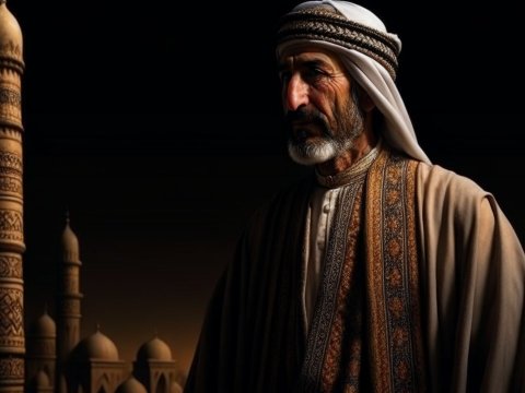 Portrait of an Ancient Middle Eastern Man with Historic Architecture