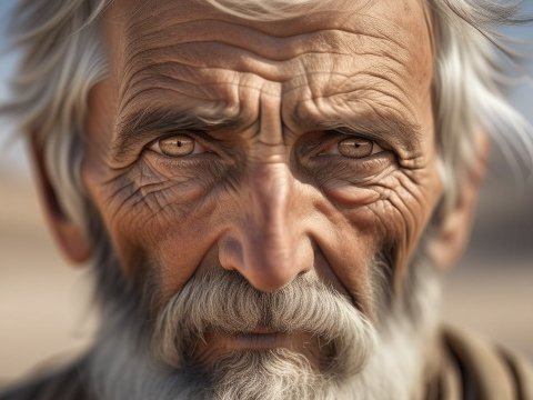 Portrait of an Elderly Desert Man with Deep Wrinkles