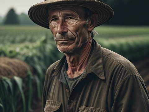Portrait of an Elderly Farmer in a Field