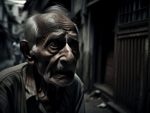 Portrait of an Elderly Man in a Dim Alley