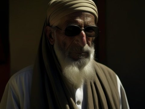 Portrait of an Elderly Man in Traditional Attire with Sunglasses