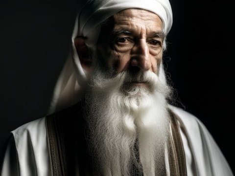Portrait of an Elderly Man with White Beard and Traditional Headwear