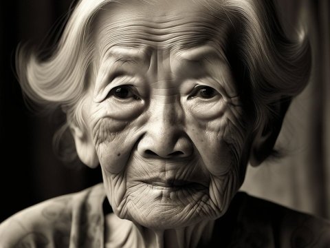 Portrait of an Elderly Woman with Deep Wrinkles