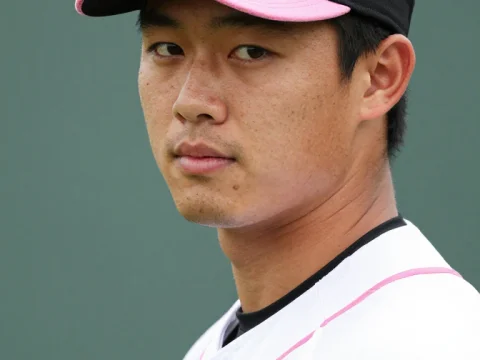Portrait of Baseball Player in Pink-Accented Uniform