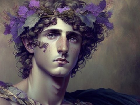 Portrait of Dionysus with Purple Floral Crown