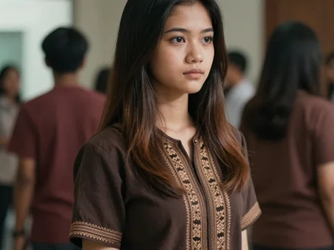 Portrait of Indonesian Woman in Traditional Brown Attire