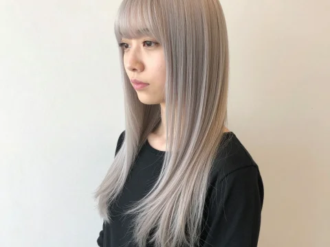 Portrait of Japanese Woman with Long Silver Hair