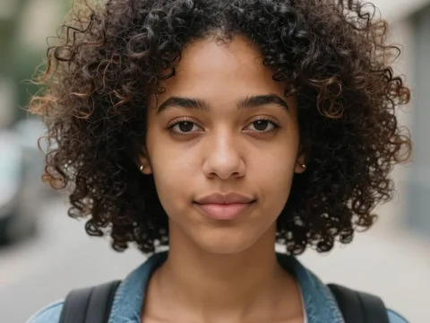 Portrait of Young Afro-Hispanic Woman with Curly Hair
